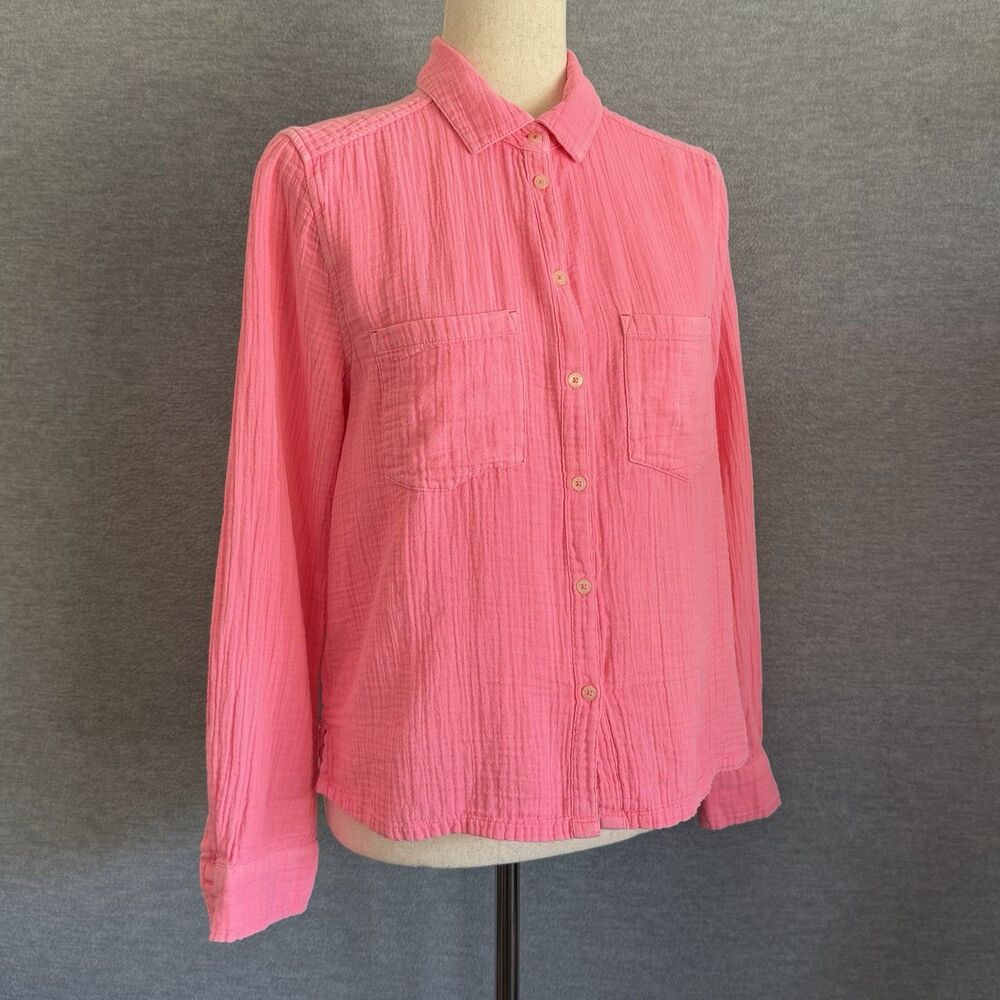 Vineyard Vines Gauze Cotton Shirt S Neon Pink Top Coastal Preppy Summer Cruise